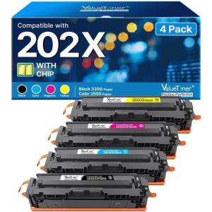 imageValuetoner 201X Toner Compatible for HP 201X Toner Cartridges 4 Pack High Yield CF400X CF401X CF402X CF403X for Color Laserjet Pro MFP M277dw M252dw M277c6 M277n M252n M277 Black Cyan Yellow Magentafor hp 202x black and color