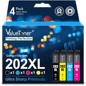 imageValuetoner 202 202XL Remanufactured Ink Cartridges Replacement for Epson 202XL Ink Cartridges Multipack for Expression Home XP5100 Workforce WF2860 Printer 1 Black 1 Cyan 1 Magenta 1 Yellow