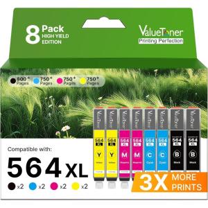 imageValuetoner 564XL Ink Cartridges for HP Printers Compatible with HP 564 Ink Cartridges 564 XL High Yield for Photosmart 5520 6520 7520 7525 Officejet 4620 Deskjet 3500 Printer 8Pack 2 BK ampamp 2 CMY