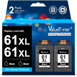 imageValuetoner Ink Cartridges Replacement for HP Ink 61 XL 61XL Black Remanufactured for HP Envy 4500 4501 4502 5530 Deskjet 2540 3050 1000 1050 1056 1510 1512 1010 1055 OfficeJet 4630 Printer 2 Black