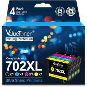 imageValuetoner Remanufactured 702XL T702 702 XL T702XL Replacement for Epson 702 Ink cartridges for Epson Workforce Pro WF3733 WF3720 WF3730 Printer Large Black Cyan Magenta Yellow 4 Pack4