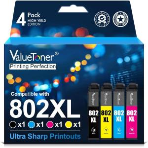 imageValuetoner Remanufactured Ink Cartridge Replacement for Epson 802XL 802 XL T802XL T802 XL to use with Workforce Pro WF4720 WF4730 WF4734 WF4740 EC4020 EC4030 EC4040 Printer 4 Pack