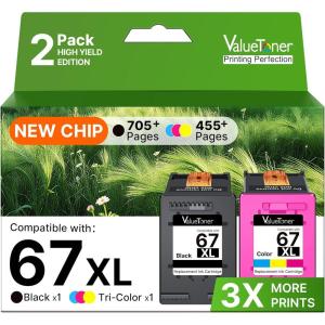 imageValuetoner Remanufactured Ink Cartridges Replacement for HP 67 Ink Cartridges BlackColor Combo Pack 67XL for Envy 6055 6055e 6052 6455e 6452 6458 DeskJet 2855e 2827e 2755e 2700 2755 4152 4155e 2Pack