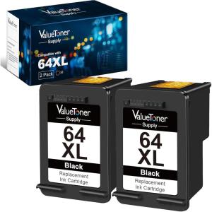 imageRemanufactured 64XL Black Ink Cartridge Replacement for HP 64XL 64 XL Used in Envy Photo 7858 7855 7155 6255 6252 7120 6232 7158 7164 Envy 7255e 7955e Tango X Printer 2 Black64XL black
