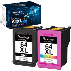 imageRemanufactured 64XL Black Ink Cartridge Replacement for HP 64XL 64 XL Used in Envy Photo 7858 7855 7155 6255 6252 7120 6232 7158 7164 Envy 7255e 7955e Tango X Printer 2 Black64HEBING