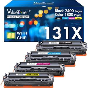 imageValuetoner 131X Toner Cartridge High Yield Replacement for HP 131X 131A CF210X for HP Laserjet Pro 200 Color MFP M276nw M251nw M276n M251n Black Cyan Magenta Yellow 4Pack
