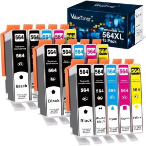 imageValuetoner 15Pack 564XL Ink Cartridges for HP Printers Replacement for HP 564 Ink Cartridges Combo Pack 564XL for Photosmart 7520 7525 7510 7515 B8550 B8553 B8558 C5324 C5370 3 BK 3 PBK ampamp 3 CMY