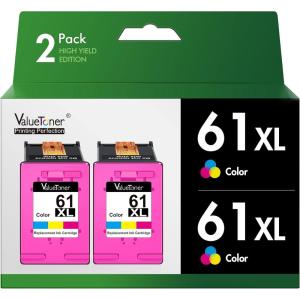 imageValuetoner Remanufactured 61XL Ink Cartridges Replacement for HP Ink 61 HP 61XL High Yield for HP Envy 4500 4502 5530 Deskjet 1000 1056 1510 1512 1010 1055 OfficeJet 4630 Printer 2Pack TriColor