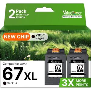 imageValuetoner Remanufactured Ink Cartridges Replacement for HP 67XL Black Ink Cartridge 67 XL for DeskJet 2855e 2827e 1255 2755 2755e 4155e Envy 6055 6055e 6052 6058 6075 6455 6455e 6452 6458 2Blackhp67xl black