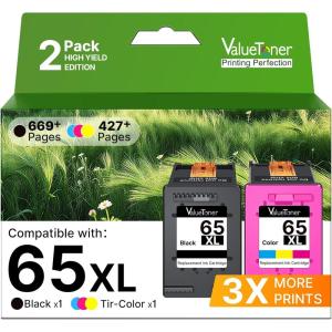 imageValuetoner Remanufactured Ink Cartridges Replacement for HP 67XL Black Ink Cartridge 67 XL for DeskJet 2855e 2827e 1255 2755 2755e 4155e Envy 6055 6055e 6052 6058 6075 6455 6455e 6452 6458 2Black2 Pack 65XL ink cartridges1 Black  1 TriColor