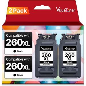 imageValuetoner Remanufactured Ink Cartridges Replacement for HP 67XL Black Ink Cartridge 67 XL for DeskJet 2855e 2827e 1255 2755 2755e 4155e Envy 6055 6055e 6052 6058 6075 6455 6455e 6452 6458 2Blackfor canon 260 black ink xl