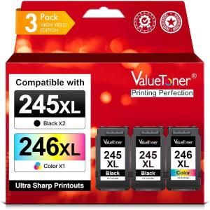 imageValuetoner Replacement for Canon Ink 245 and 246 PG245XL CL246XL 245XL 246XL 243XL 244XL Compatible with Pixma TS202 TS302 TS3322 TR4520 TR4527 TS3320 MG2525 MG2522 MX490 MX492 Printer 3Pack