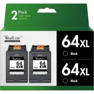 imageValuetoner Replacement for HP 64XL Black Ink Cartridge 64XL Black Ink Cartridge for HP Printers 64 XL Envy Photo 7858 7855 6255 6252 7158 7255e 7955e 7958e 7950e 6200 7100 7800 Tango