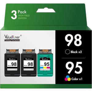 imageValuetoner Remanufactured Ink Cartridge Replacement for HP 98 C9364WN ampamp 95 C8766WN for Officejet 150 100 6310 PhotoSmart 8050 C4180 C4150 Deskjet 460 5940 Printer 2 Black 1 TriColor 3 Pack98 95 3 pack